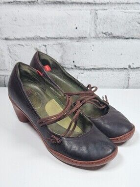 Camper Womens Size 8 Brown Leather Mary Jane Heels Lace Up Comfort Shoes
